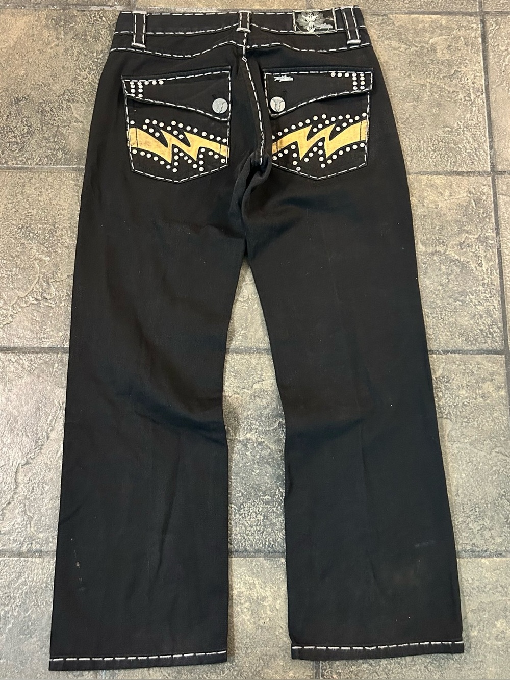 Vintage Y2K Miskeen Jeans Size 34 Black Denim Thunderbolts